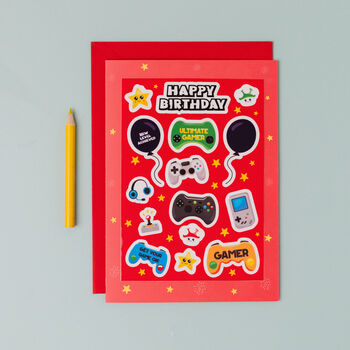 Video Game Birthday Card With Stickers, 2 of 4