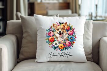 Personalised Corgi Summer Floral Dog Wreath Cushion And Mug Gift Bundle, 4 of 4