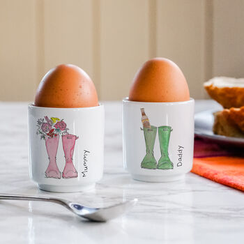 Personalised Family Welly Boot Ceramic Egg Cups, 2 of 8