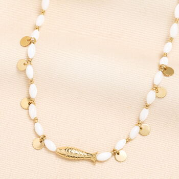 Stainless Steel Fish Charm Beaded Necklace In Gold Plating, 2 of 5