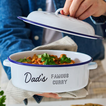Personalised Enamel Round Roaster With Lid – Gift For Dad, 2 of 7