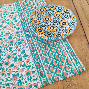Set Of Indian Hand Block Printed Placemats, Green, 3 of 9