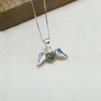Sterling Silver Angel Wing And Real Flower Heart Necklace, 5 of 6