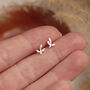 Tiny Leaf Stud Earrings In Silver, thumbnail 5 of 6