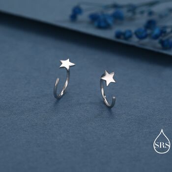 Tiny Star Huggie Hoop Earrings In Sterling Silver, 2 of 11