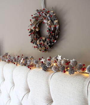 Stars And Red Berries Pinecone LED Garland, 5 of 5
