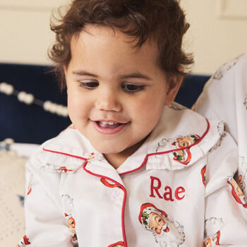 Girl's Personalised Christmas Santa Print Pyjamas, 11 of 12