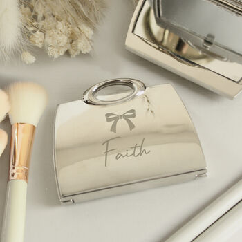 Personalised Bow Handbag Shaped Compact Mirror, 2 of 4