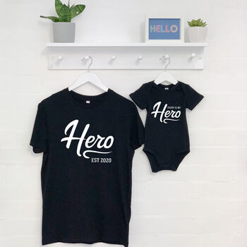 Hero Father And Son T Shirt And Babygrow Set, 3 of 4