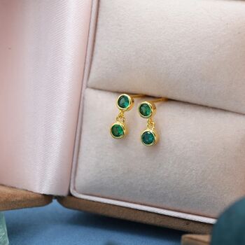 Emerald Green Double Cz Dangle Stud Earrings, 6 of 11