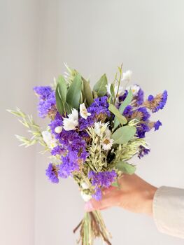Purple And White Dried Flower Bouquet With Foliage, 4 of 5