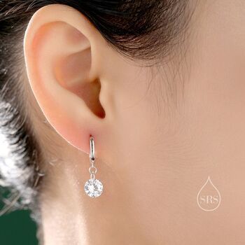 Dangle Cz Huggie Hoop Earrings In Sterling Silver, 4 of 11