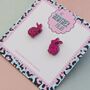 Hot Pink Rabbit Glitter Resin Stud Earrings, thumbnail 4 of 4