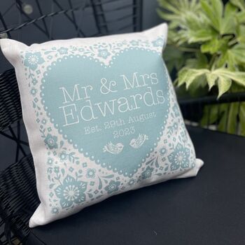 Personalised Wedding Anniversary Floral Heart Cushion, 8 of 8