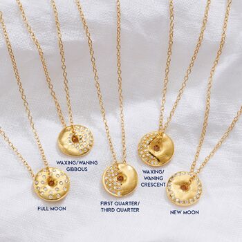 Moon Phase Necklace In Gold Vermeil With Diamonds, 5 of 12