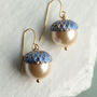 Royal Blue Pearl Gold Acorn Earrings, thumbnail 2 of 12