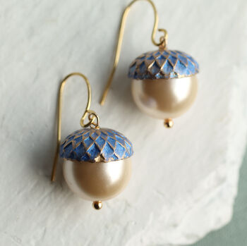 Royal Blue Pearl Gold Acorn Earrings, 2 of 12