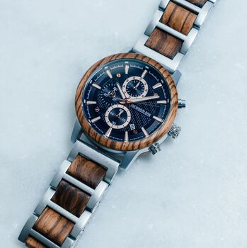 Personalised Metal And Wood Watch Mens Gift,Engraved Watch, 6 of 8