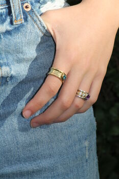 Small Gold Blue Topaz Drum Ring, 3 of 4