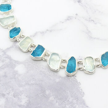 Aquamarine And Neon Apatite Gemstone Necklace, 3 of 4
