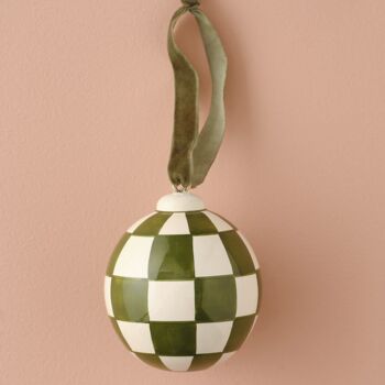 Modern Green Check Hand Painted Bauble, 3 of 3