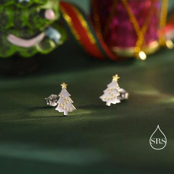 Sterling Silver Extra Tiny Christmas Tree Stud Earrings, 5 of 11