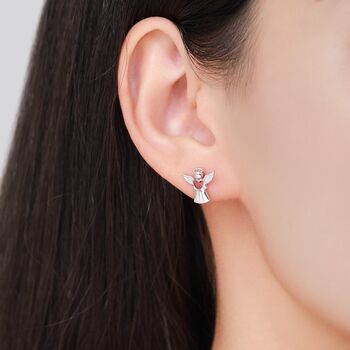 Sterling Silver Angel Stud Earrings, 6 of 12