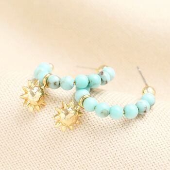 Sun Charm Turquoise Beaded Hoop Earrings In Gold, 2 of 4