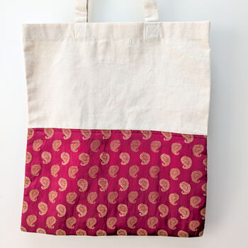 Colourful Half Sari Cotton Tote Bags, Fair Trade Shopping Bag Handmade In India, 2 of 12