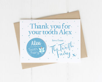 Personalised Tooth Fairy Card And Badge Blue, 7 of 8