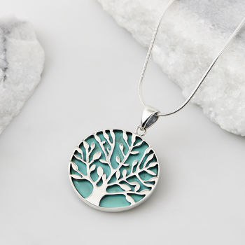 Tree Of Life Healing Turquoise Or Pearl Silver Necklace, 4 of 12