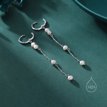 Natural Pearl Hoop Earrings In Sterling Silver, 7 of 11