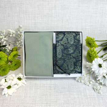 Navy And Sage Paisley Wedding Tie Set, 4 of 6