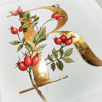 R Is For Rosehip Illuminated Initial Art, 2 of 6