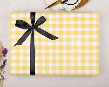 Three Sheets Of Yellow Gingham Wrapping Paper, 2 of 2