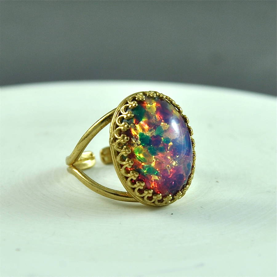 pink and blue fire opal ring by penny masquerade | notonthehighstreet.com