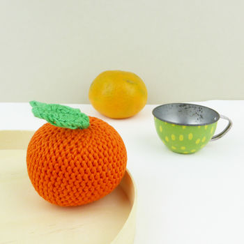Clementine Orange Fruit Crochet Cotton Soft Toy, 5 of 7