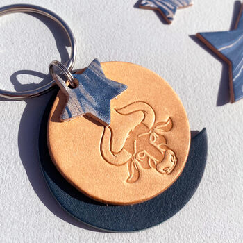 Personalised Taurus Star Sign Leather Keyring, 2 of 6