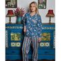 Block Printed Inky Blue And Pink Floral Stripe Cotton Pyjamas, thumbnail 1 of 4