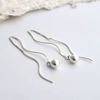earrings sterling silver wave ball threader notonthehighstreet