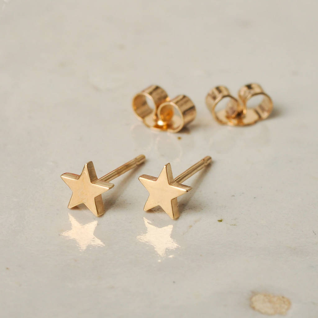 Little Solid Gold Star Studs, 1 of 7