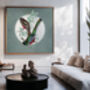 Elegant Tailed Trogon Moon Art Print – Vintage Japandi Style – Range Of Colours, thumbnail 2 of 7