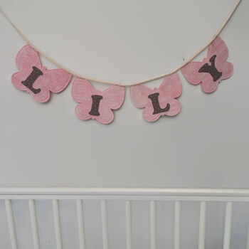 Bunting Personalised Pink Felt Butterfly Wall Decor, 3 of 11