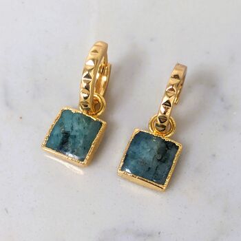 The Square Emerald Gold Plated Gemstone Earrings, 5 of 7