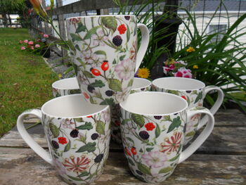 Set Of Six China Aspen Mugs In Hedgerow Design, 3 of 8