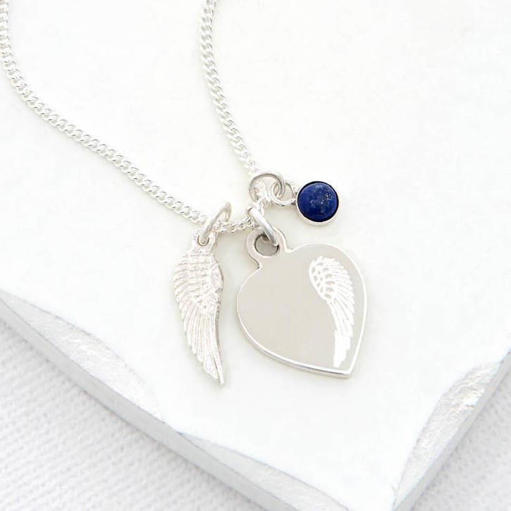 Personalised Angel Wing Heart Necklace Sterling Silver, 1 of 7