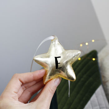 Initial Metallic Glass Star Bauble Hanging Decoration, 5 of 8
