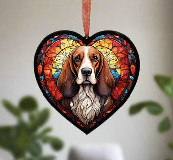 Basset Hound Stained Glass Effect Heart Suncatcher, 3 of 6