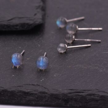 Sterling Silver Grey Labradorite Gemstone Stud Earrings, 5 of 12