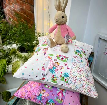 Patchwork Fairy Name Cushion, 7 of 8